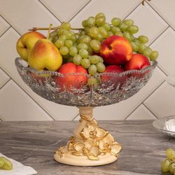 Фруктовница-конфетница Орхидея Лелия со стеклянной чашей 7373 Айвори