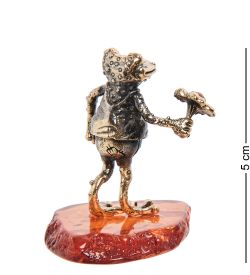 Народные промыслы AM-1494 Фигурка «Лягушка с цветком» (латунь, янтарь)