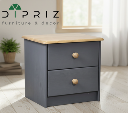Тумба прикроватная Хаба 2 ящика из массива сосны, серый/антик