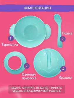 ROXY-KIDS Набор детской посуды / Набор для кормления: тарелка на присоске, крышка и ложка, цвет голубой