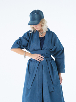 Кафтан /джинс / синий+ кушак