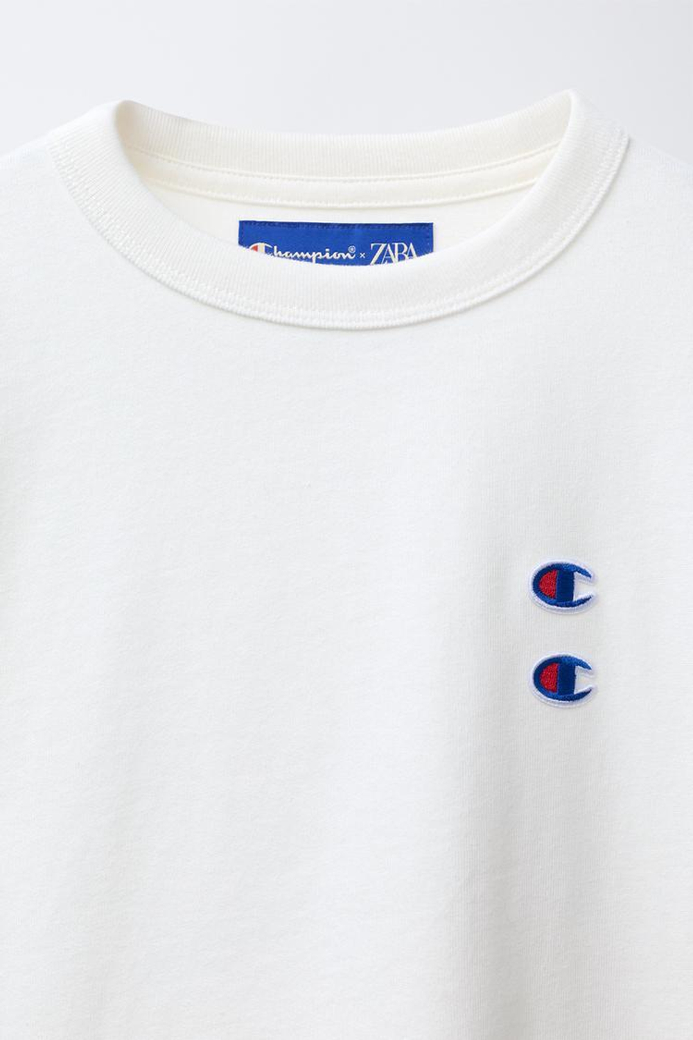 ZARA Х CHAMPION ® ФУТБОЛКА С НАШИВКАМИ, БЕЛЫЙ