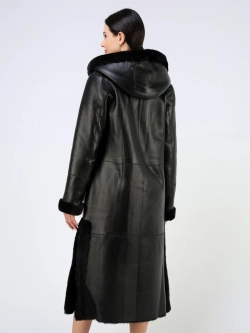 Дубленка зимняя шуба натуральная с капюшоном длинная