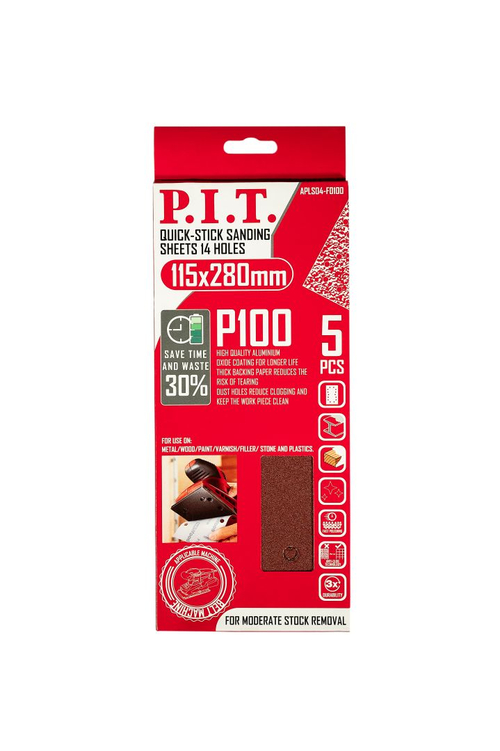 Лист шлифовальный PIT 115x280 мм Р100 14 отверстий 5 шт в уп.( APLS04-F0100)
