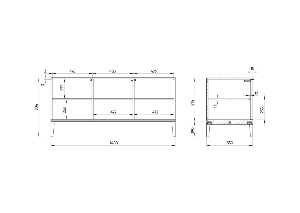 Тумба Fjord 3 двери глубина 55 см (темно-серый)