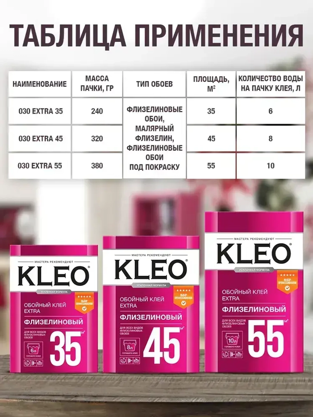 Клей для обоев KLEO EXTRA 35, обойный клей для флизелиновых обоев (всех видов), малярного флизелина/ сыпучий, 240 гр. до 35 м2