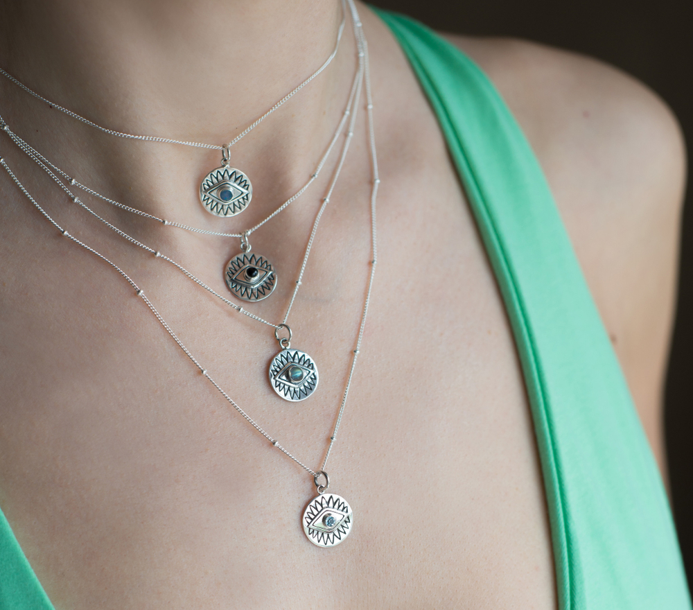 Подвеска ГЛАЗ с цепочкой, серебро/опал