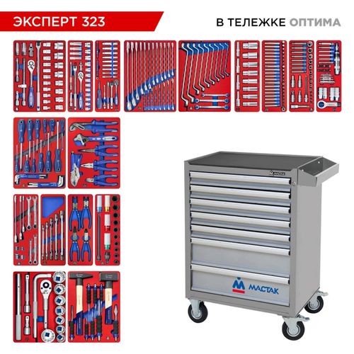 МАСТАК (52-07323G) Набор инструментов "ЭКСПЕРТ" в серой тележке, 323 предмета