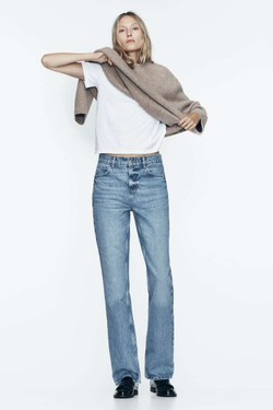 ZARA ДЖИНСЫ Z1975 SLIM С ВЫСОКОЙ ПОСАДКОЙ, ВЫЦВЕТШИЙ СИНИЙ