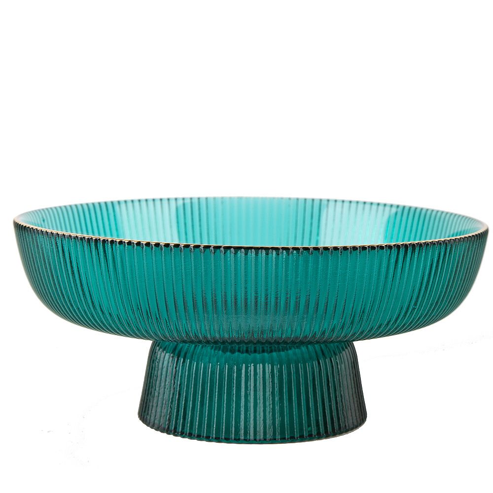 Блюдо на ножке "Frost stripe" (зеленое) d=19,7см h=9см (стекло) (транспортная упаковка)