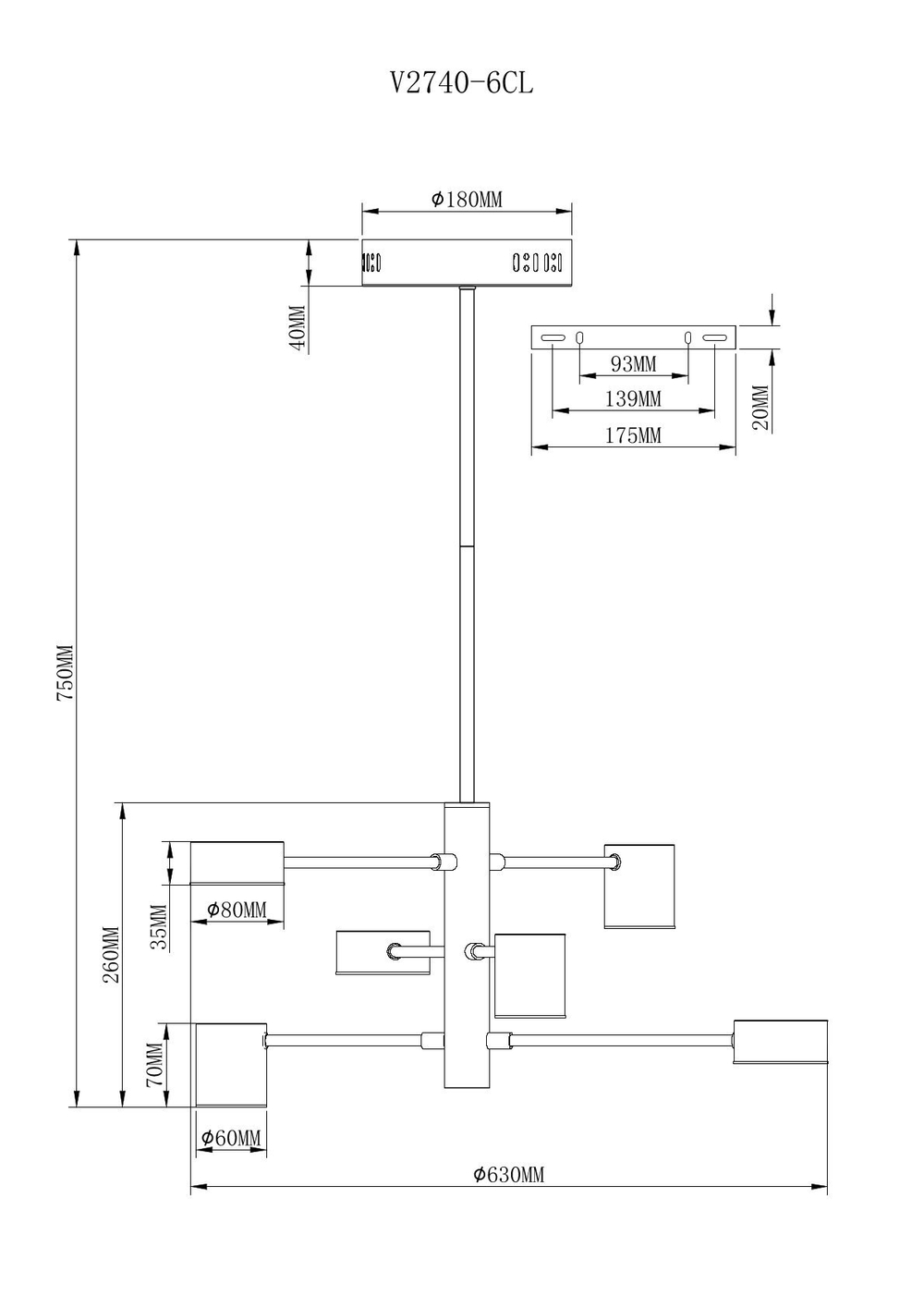 Люстра на штанге Moderli V2740-6CL Lewes