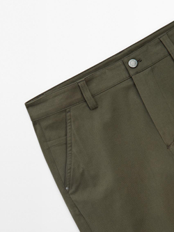 Massimo Dutti Зауженные джинсовые брюки из смесового хлопка, хаки
