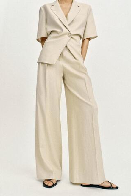 ZARA ШИРОКИЕ БРЮКИ ИЗ ЛЬНА, СВЕТЛО-БЕЖЕВЫЙ