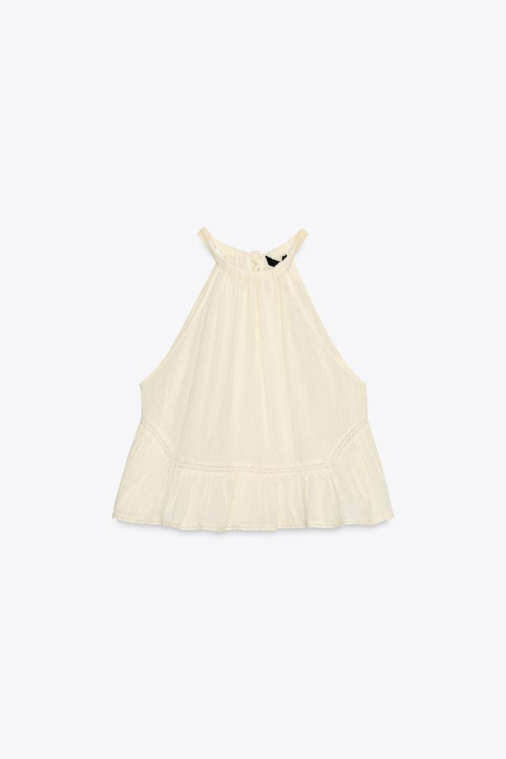 ZARA ТОП ИЗ ШИФОНА С ВЫШИВКОЙ, СВЕТЛО-БЕЖЕВЫЙ