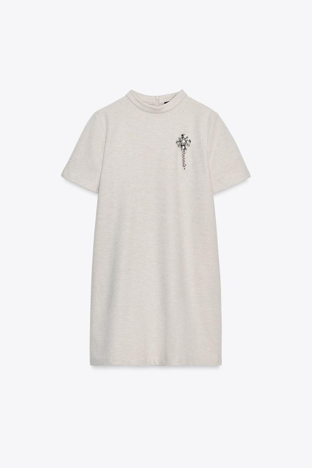 ZARA ПЛАТЬЕ С УКРАШЕНИЯМИ, ПЕСОЧНЫЙ МЕЛАНЖ