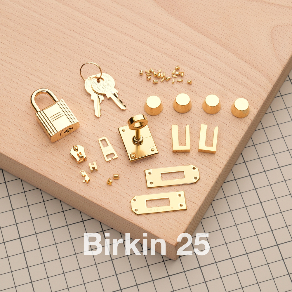 Birkin 25 // Комплект фурнитуры из нержавеющей стали, цвет золото, с логотипом