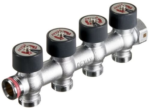 Распределительный коллектор Рехау 3/4"x3/4" - 4 отвода «евроконус» (арт. 11316473001)