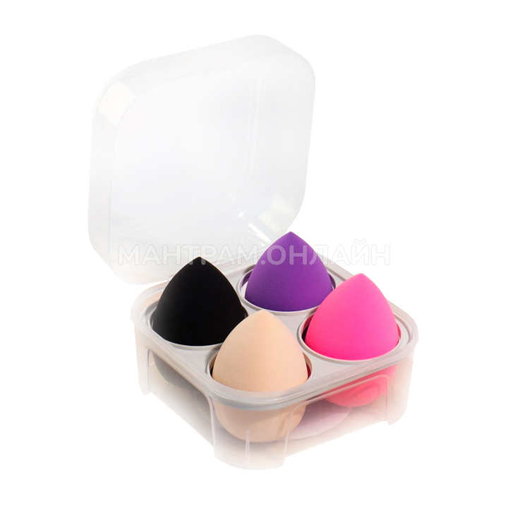 Набор спонжей для макияжа 4 шт в кейсе №2 цвет разноцветные