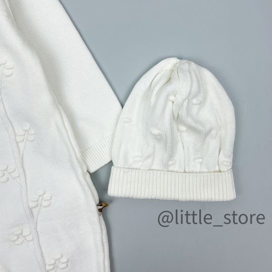 Комбинезон вязаный с шапочкой "Нежность", молочный