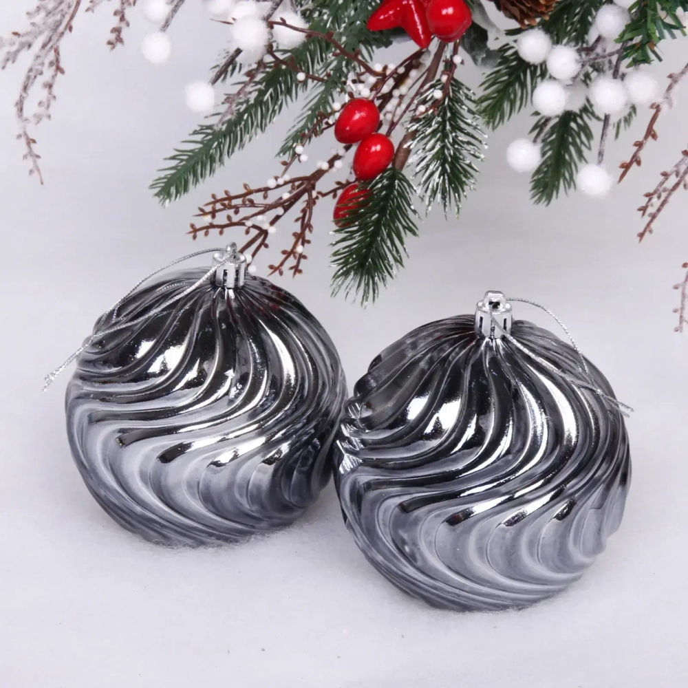 Новогодние шары 10 см (набор 2 шт) «Рельеф», графит