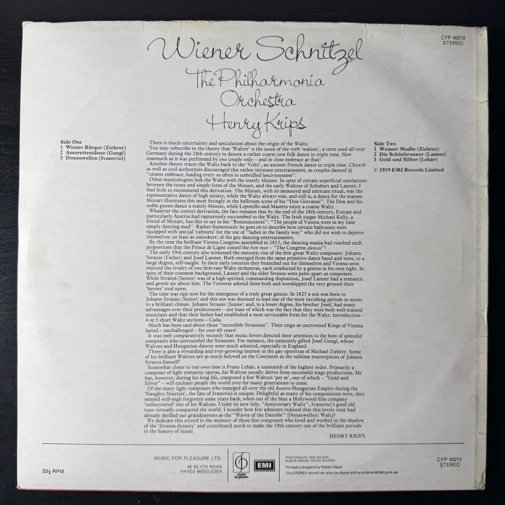 The Philharmonia Orchestra, Henry Krips ‎– Wiener Schnitzel (Англия 1975г.)