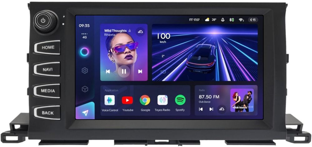 Магнитола для Toyota Highlander 3 U50 2013-2020 (рамка с крутилкой) - Teyes CC3 на Android 10, QLED, ТОП процессор, 4Гб+32Гб, CarPlay, 4G SIM-слот