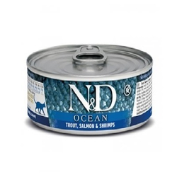FARMINA N&D Консервы для кошек OCEAN Форель, Лосось и Креветки, 80гр