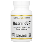 California Gold Nutrition, TheanineUP™, L-теанин, кофеин, какао и матча, 60 растительных капсул