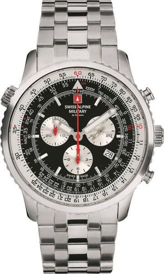 С браслетом Мужские наручные часы с серебряным браслетом Swiss Alpine Military 7078.9137 chrono mens 45mm 10ATM