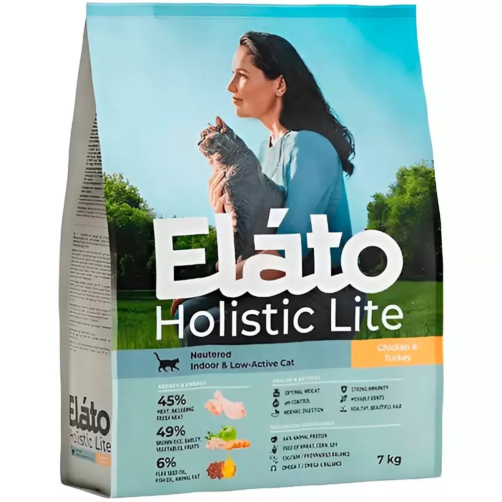 Сухой корм Elato Holistic Lite для кастрированных и стерилизованных кошек с курицей и индейкой - 7 кг