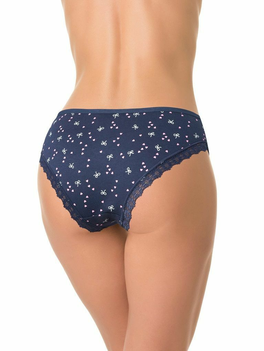 Трусики-слипы с кружевной оторочкой и принтом в виде бантиков и сердечек (Размер: M) (Цвет: белый)