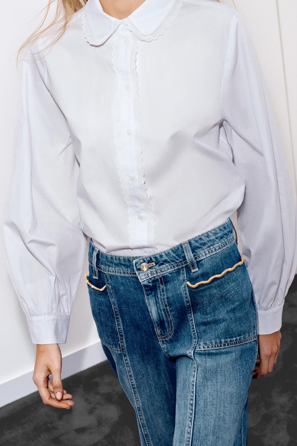 ZARA РУБАШКА С БОЛЬШИМ ОТЛОЖНЫМ ВОРОТНИКОМ, БЕЛЫЙ