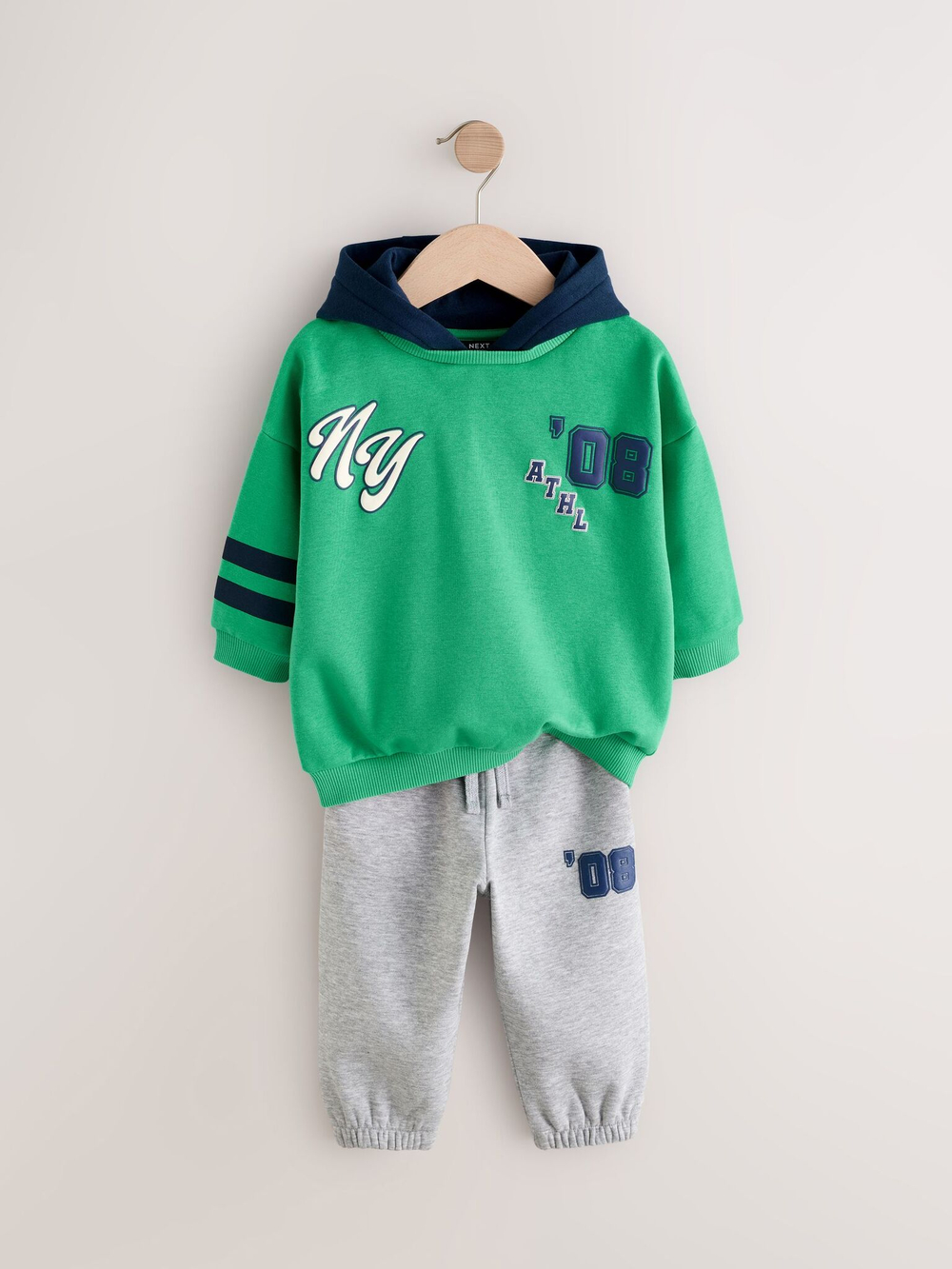 Толстовка с капюшоном и джоггеры в комплекте для мальчика Next E60-681, Зеленый, Серый