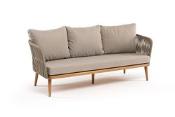 "Мальорка" диван 3-местный плетеный из роупа, основание дуб, роуп серо-коричневый 23мм, ткань бежевая 15052