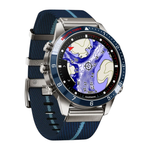 Спортивные часы Garmin MARQ Captain (Gen 2), тёмно-синий нейлоновый ремешок, тёмно-синий силиконовый ремешок Безель из титана и керамики, корпус из титана, AMOLED-дисплей с куполообразным сапфировым стеклом. Нейлоновый ремешок жаккардового переплетения и