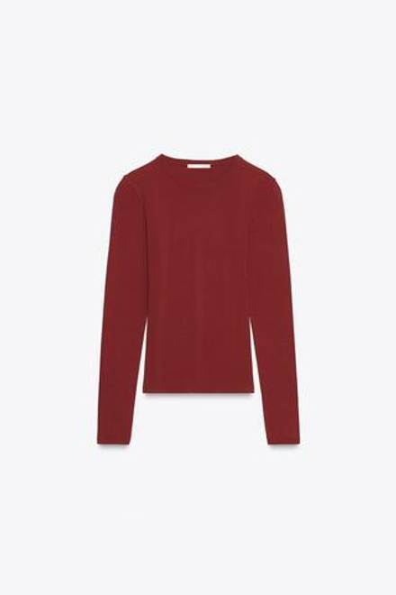 ZARA ФУТБОЛКА С ДЛИННЫМИ РУКАВАМИ, ТЕМНО-РОЗОВЫЙ