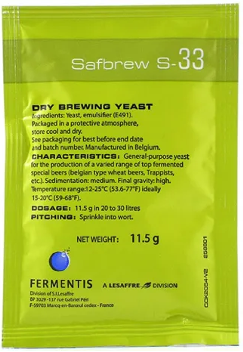 Пивные дрожжи Fermentis "Safale S-33", 11,5г