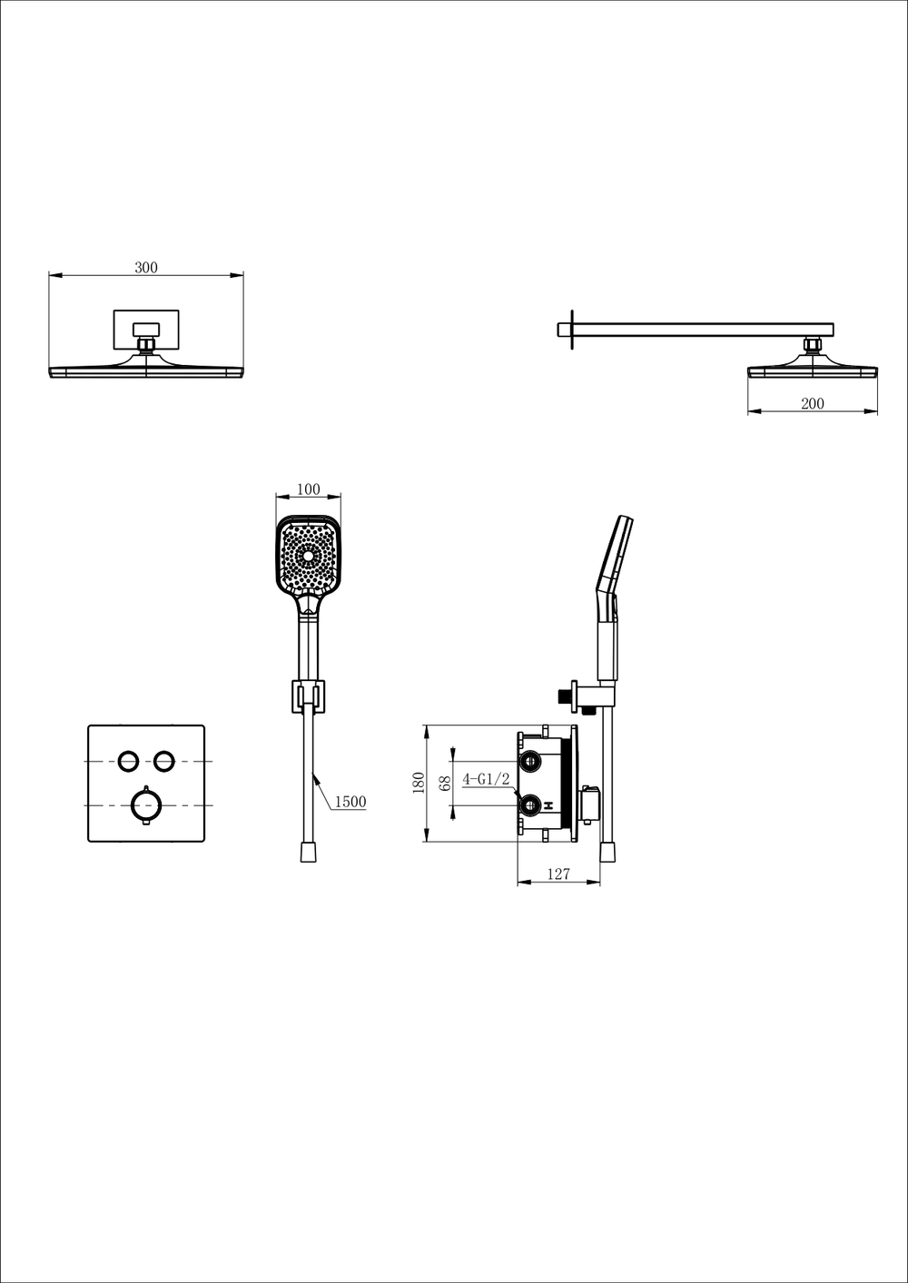 Душевая система с термостатом встраиваемая WONZON & WOGHAND, Белый матовый (WW-D2017-B-MW)