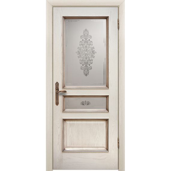 Фото двери Альба ясень карамельный с патиной со стеклом