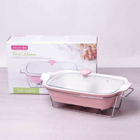 Мармит керамический прямоугольный 2.3 л со стеклянной крышкой (оливковый, розовый) Kamille