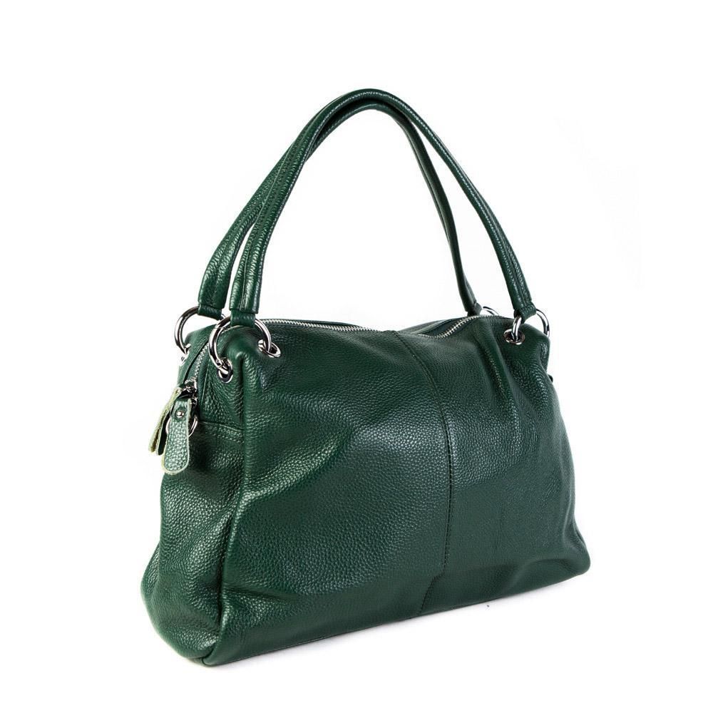 Стильная модная практичная женская средняя зелёная сумка из натуральной кожи 32х23х9 см с плечевым ремнём 9723 Green