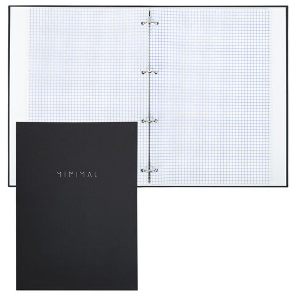 Тетрадь на кольцах БОЛЬШАЯ А4, 215х305 мм, 100 л., твердый картон, клетка, BRAUBERG, "Minimal black", 405408