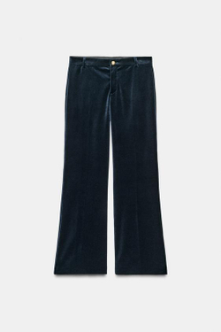 ZARA РАСКЛЕШЕННЫЕ БАРХАТНЫЕ БРЮКИ ZW LIMITED EDITION, СИНИЙ