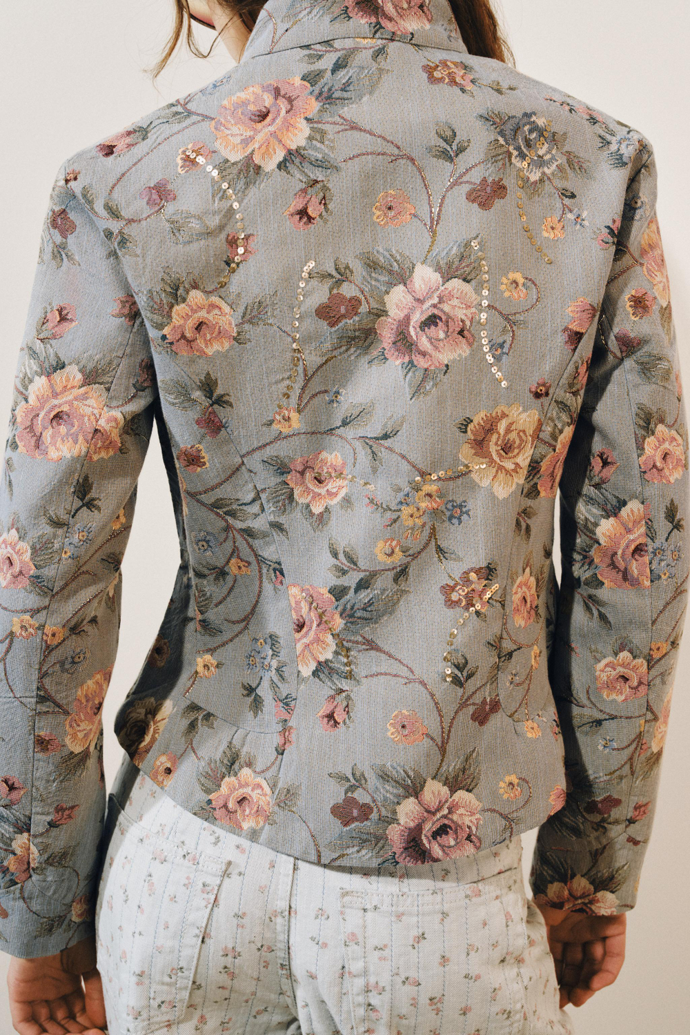 ZARA ЖАККАРДОВЫЙ БЛЕЙЗЕР — ZW COLLECTION, ГОЛУБОЙ МЕЛАНЖ