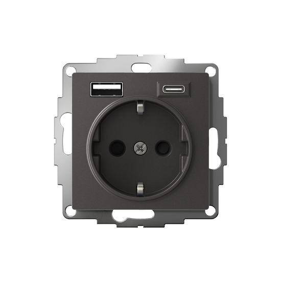 Розетка AtlasDesign 16А с 2-мя заряд. устройствами USB тип A+C 5В/2.4А/3.0А 2х5В/1.5А механизм базальт SE ATN001432