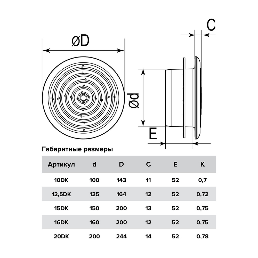 Диффузор приточно-вытяжной со стопорным кольцом и фланцем D125 12,5DK ERA