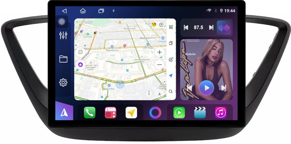 Магнитола для Hyundai Solaris 2 2017-2022, Solaris HS 2024+ (рамка черная матовая) - FarCar BX877 монитор 13" 2K QLED на Android 13, TS10, 6+128, CarPlay, 4G SIM-слот