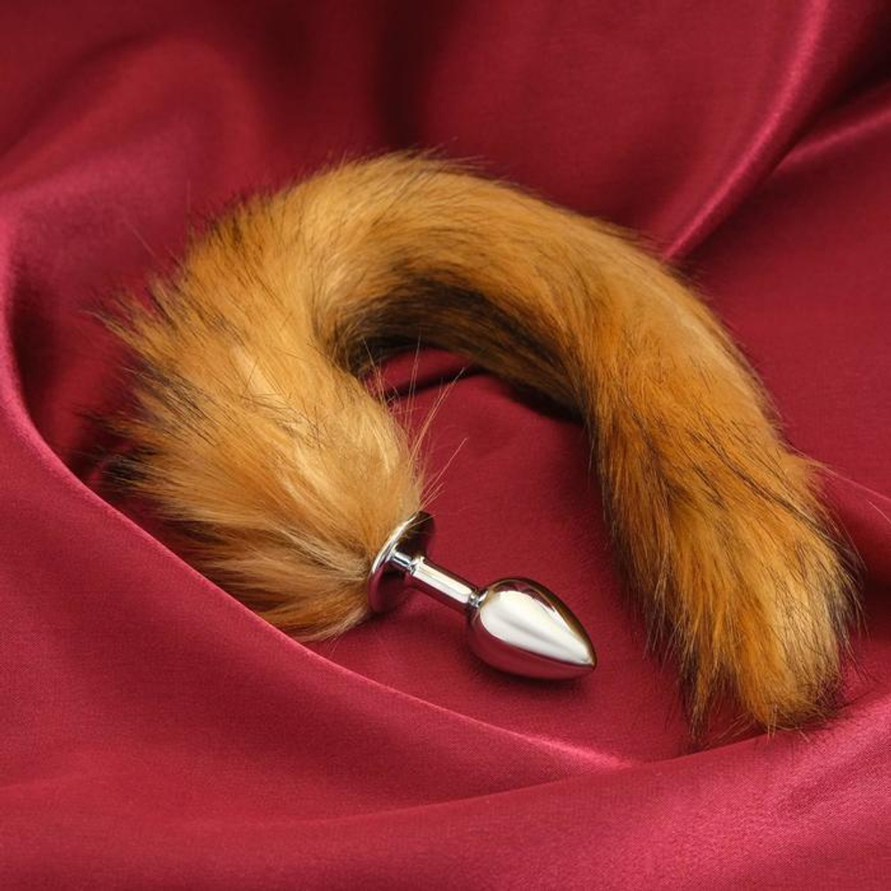 Серебристая анальная пробка с каштановым хвостом (Цвет: серебристый)