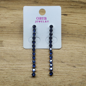 Серьги-гвоздики Crystals Кристалл круг 13 звеньев цвет синий металл серебристый