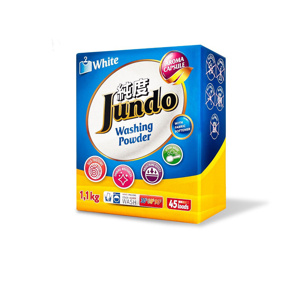 JUNDO 1,1кг Стир/пор для Белого белья с кондиц. Aroma Capsule 2в1 Аромат Лилии*7